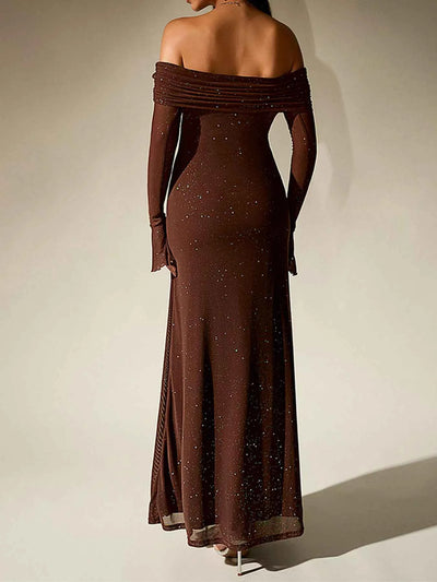 Glitter Off-Shoulder Maxi Dress