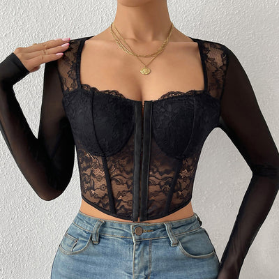 Lace Enchantment Corset - Button V-Neck Top