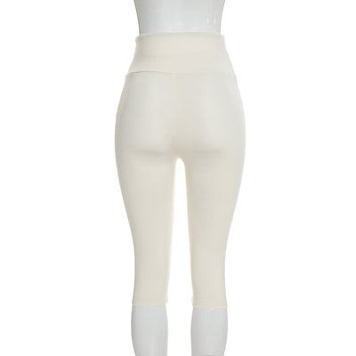 Three-Piece Capri Activewear Set - V-Neck Top and Halter Bra