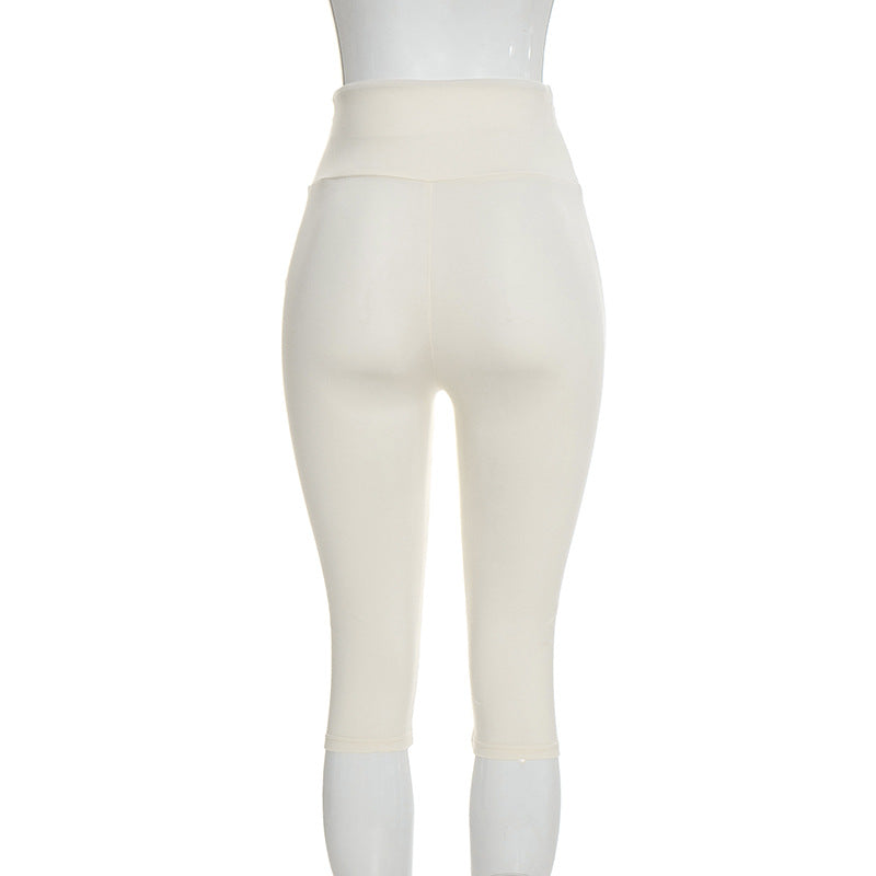 Three-Piece Capri Activewear Set - V-Neck Top and Halter Bra