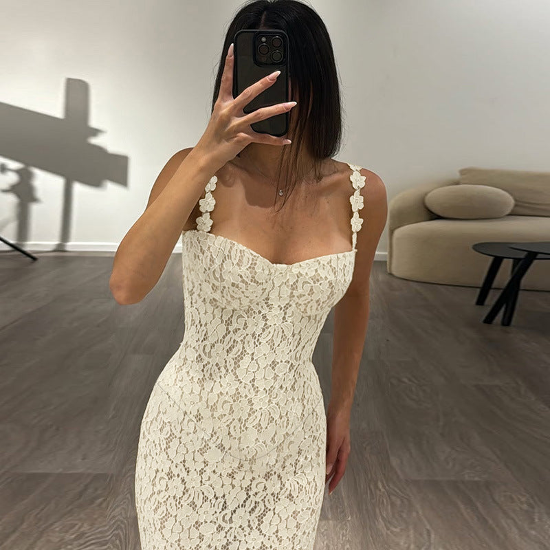 Yellow Lace Maxi Dress - V-Neck Camisole Gown