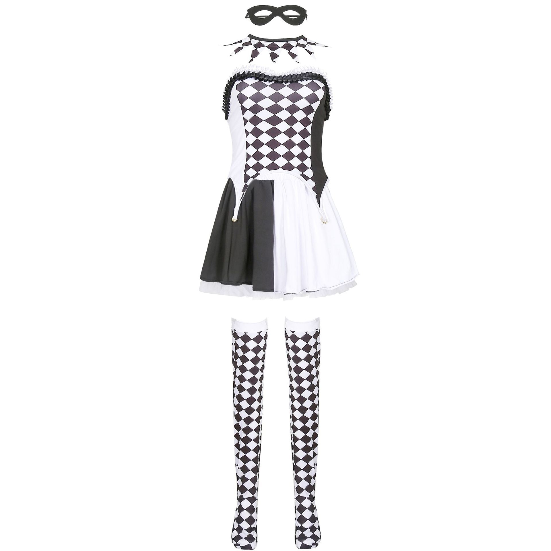 Vampire Clown Costume Halloween Outfit Devil Costume Role Play Checkered Jester Costume