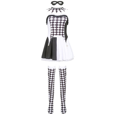 Vampire Clown Costume Halloween Outfit Devil Costume Role Play Checkered Jester Costume