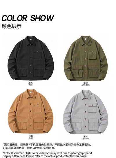 Cross-border Foreign Trade Wholesale Autumn New Men's Jacket Large Size Lapel Multi-pocket Trend All-match Work Coat Men