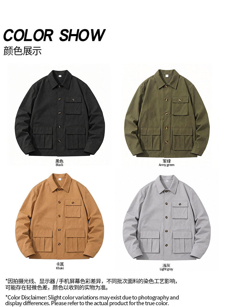 Cross-border Foreign Trade Wholesale Autumn New Men's Jacket Large Size Lapel Multi-pocket Trend All-match Work Coat Men