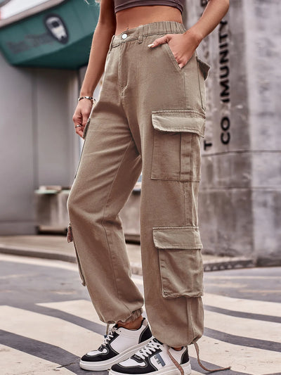 Casual Wide Leg Cargo Jeans - Relaxed Fit Denim - Fashions Envy