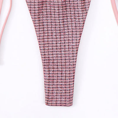 Purple metallic high-cut bikini bottom with narrow side ties