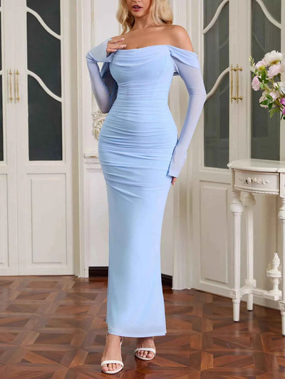 Off-Shoulder Ruched Mermaid Maxi Dress