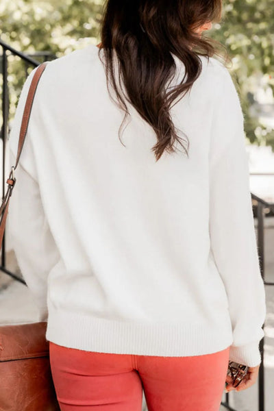 THANKFUL Round Neck Long Sleeve Knit Top - Fashions Envy