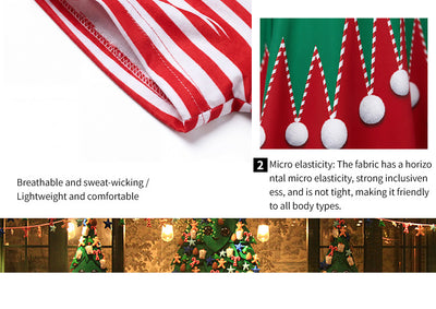 Striped red-and-white short sleeve with green shoulder yoke on elf dress