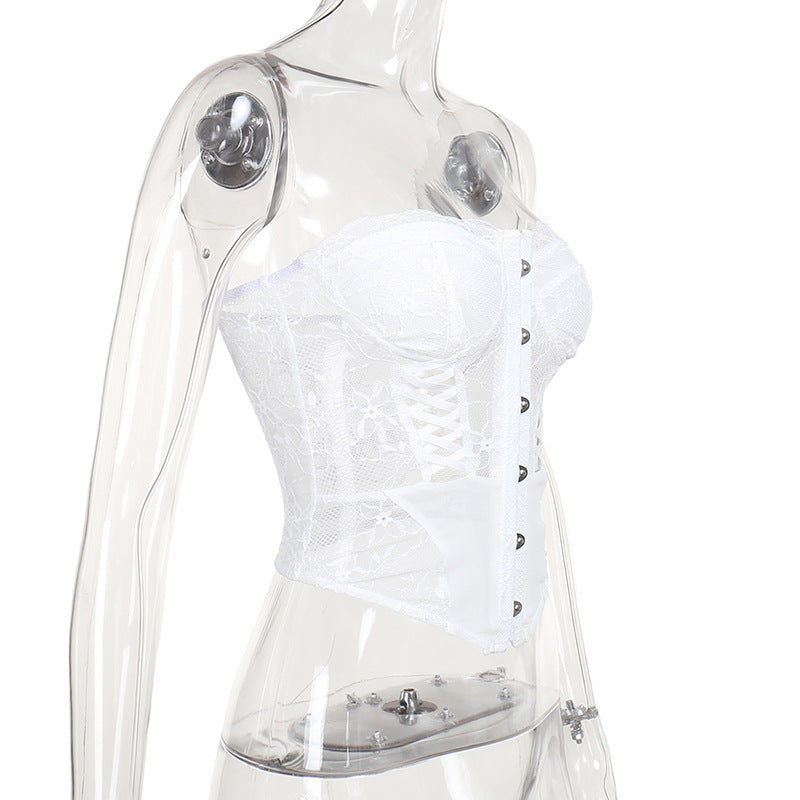 Sweetheart Neck Lace Strapless Bustier Corset Top