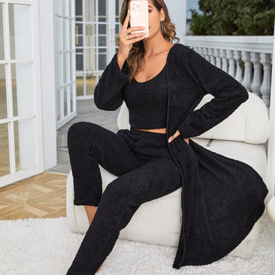 3 Piece Lounge Set - Cozy Cardigan Tank Wide Leg - Fashions Envy