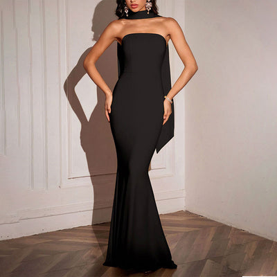 Strapless Ribbon-Trimmed Formal Gown - Fitted Sheath Dress