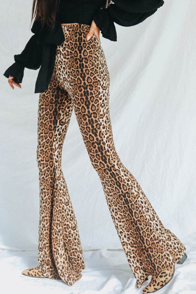 Leopard Print Pants - Long Flare Leg Style