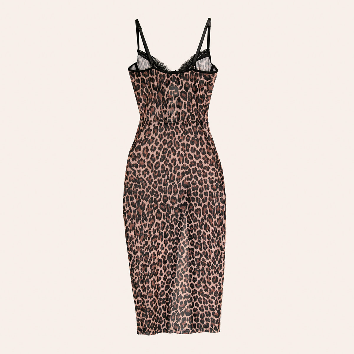 Leopard Print Slip Dress Lingerie Set - Lace Trim & Thong Included