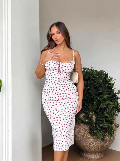 Style Women's Sweetheart One-Shoulder Lace Hem Floral Print Strapless Dress