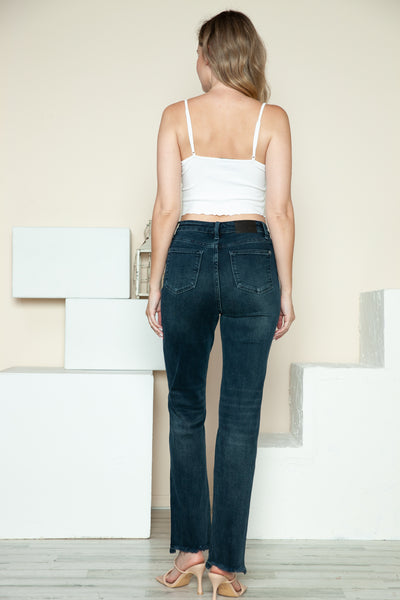 Judy Blue Full Size Button Fly Hem Destroy Straight Jeans - Fashions Envy