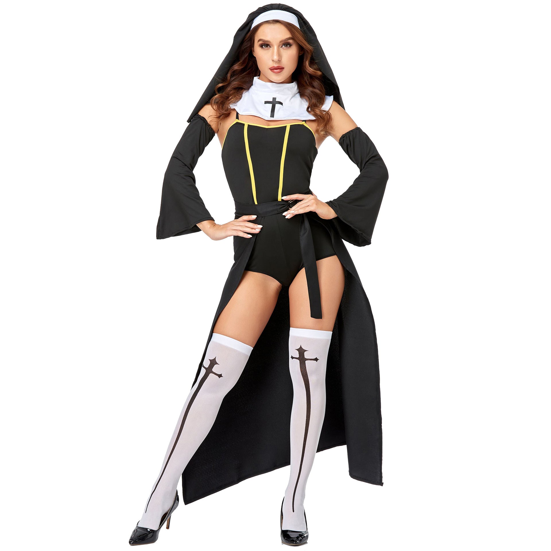 Dark Nun Halloween Costume - Cross Jumpsuit Cape Skirt Set