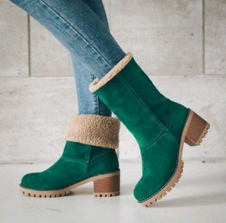 Suede Snow Boots - Mid-Tube Waterproof Platform