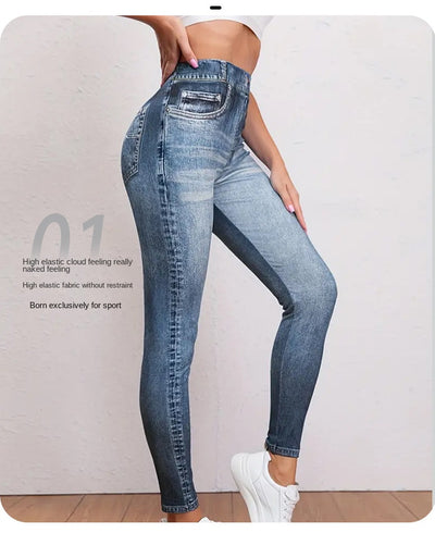 Denim Look Butt-Lifting Leggings - High Waist Full Length Jeggings
