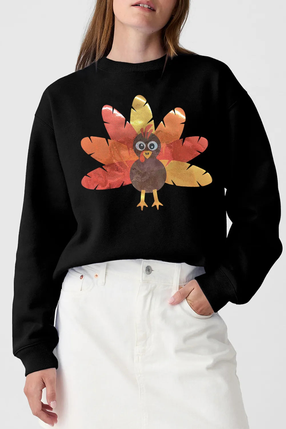 Graphic Round Neck Long Sleeve Sweatshirt - Fashions Envy