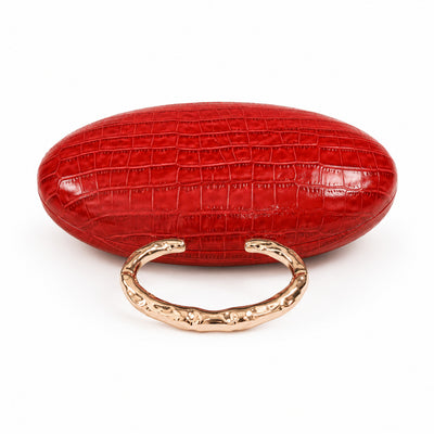 Crocodile Pattern Evening Bag - Oval Handle & Chain Strap