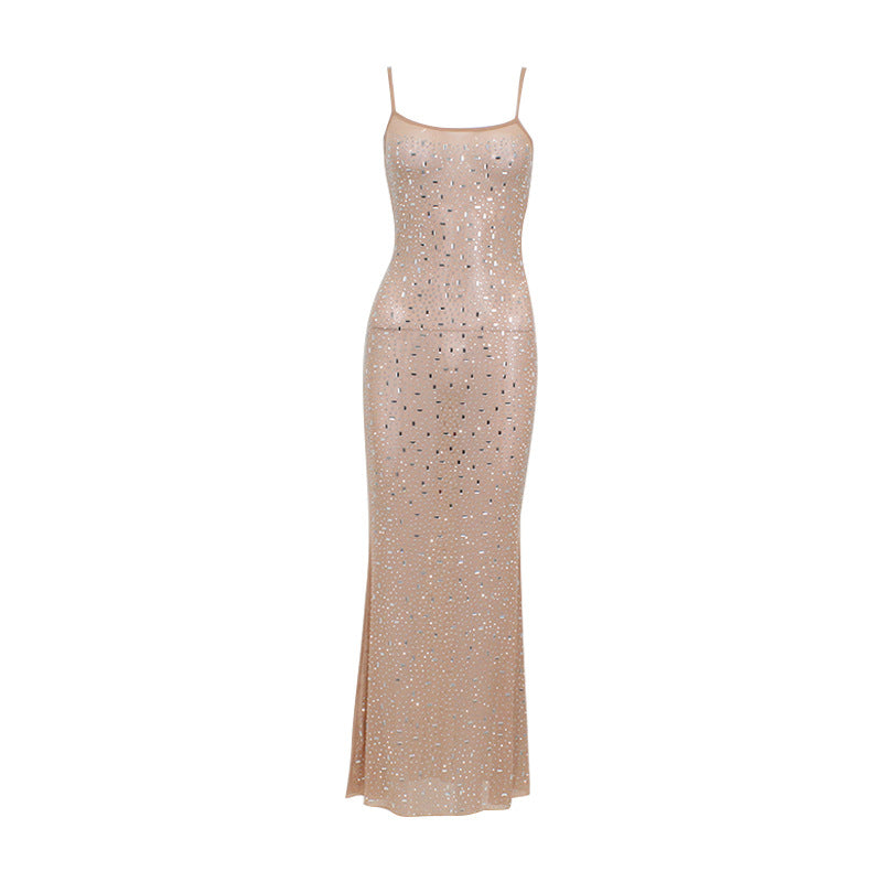 Mesh Perspective Evening Dress - Fishtail Maxi Gown