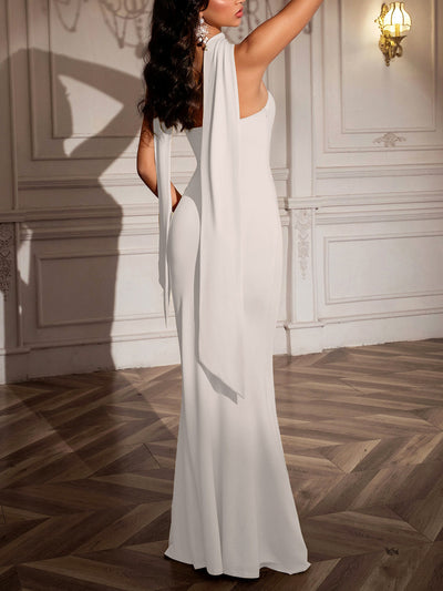Strapless Ribbon-Trimmed Formal Gown - Fitted Sheath Dress