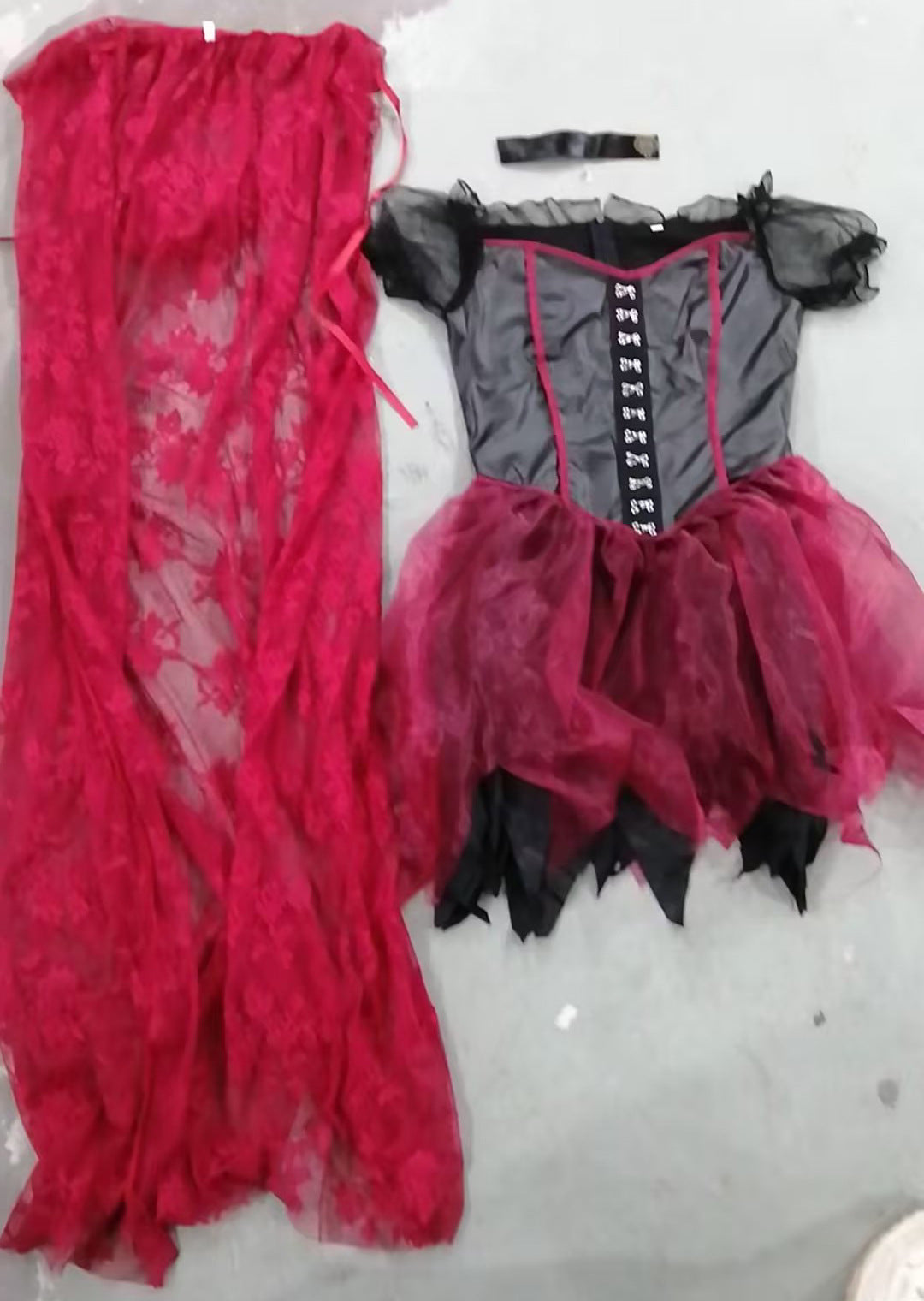 Halloween Red Riding Hood Costume - Patent Corset Dress with Lace Cape