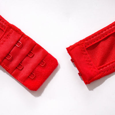 Red Embroidered Lingerie Set - Underwire Bra Garter Belt Thong