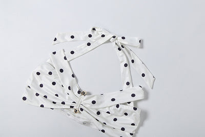 White polka-dot off-shoulder top and maxi skirt set with waist straps