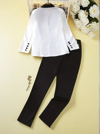 Two Piece Pants Suit - Double Breasted Blazer Set