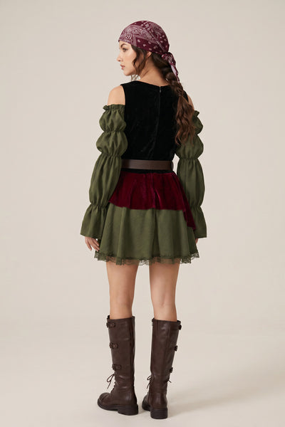 Halloween Pirate Costume Dress - Lace-Up Bodice and Belt