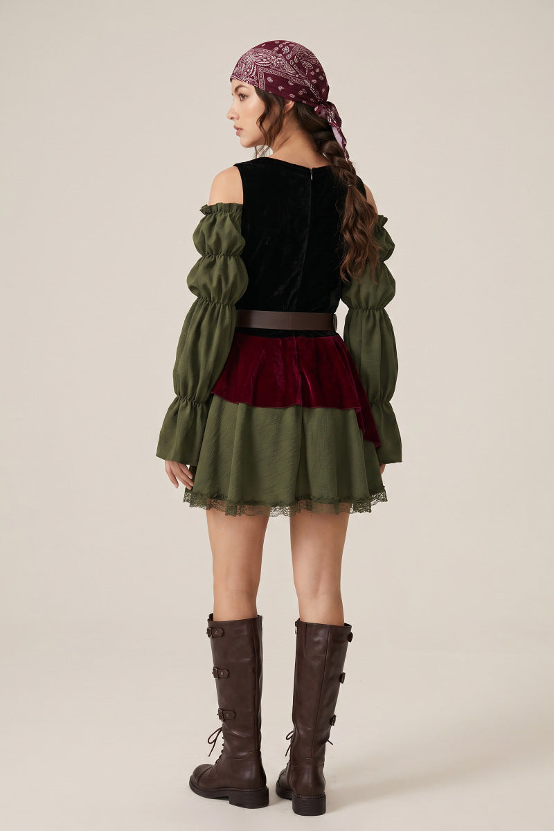 Halloween Pirate Costume Dress - Lace-Up Bodice and Belt