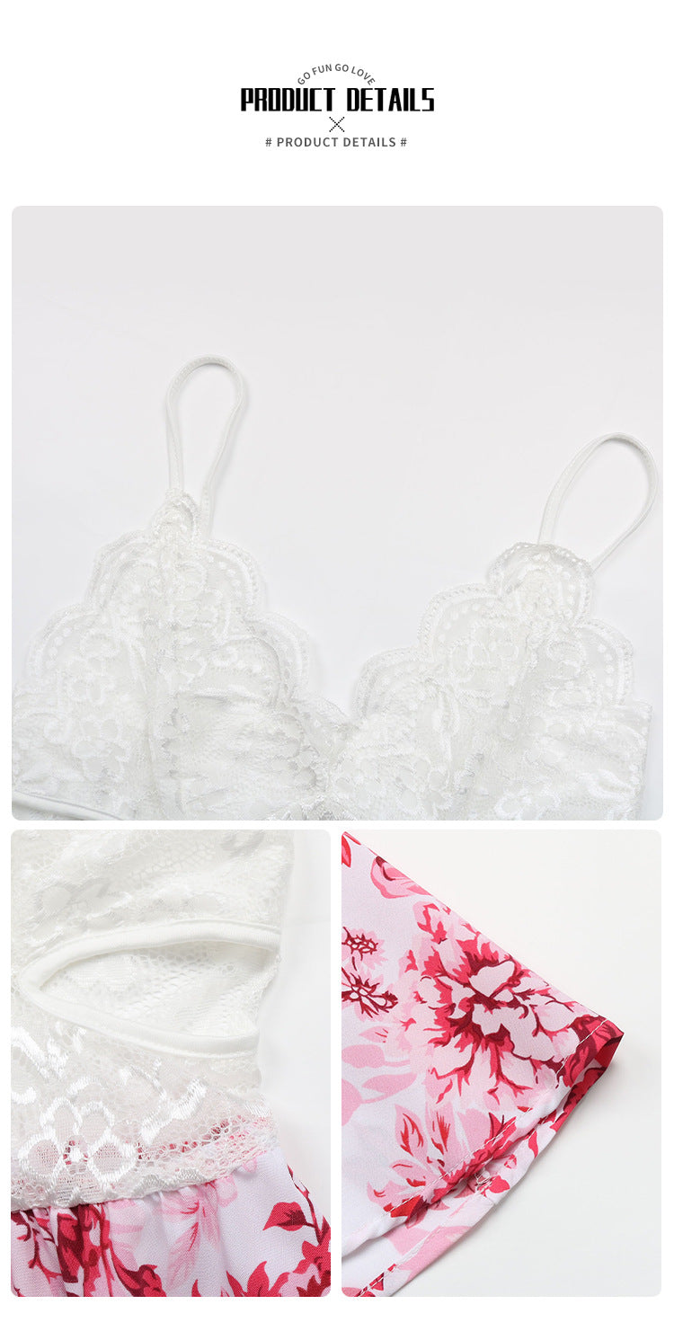 Floral Lace Bodice Mini Dress - Cutout Waist Spaghetti Strap