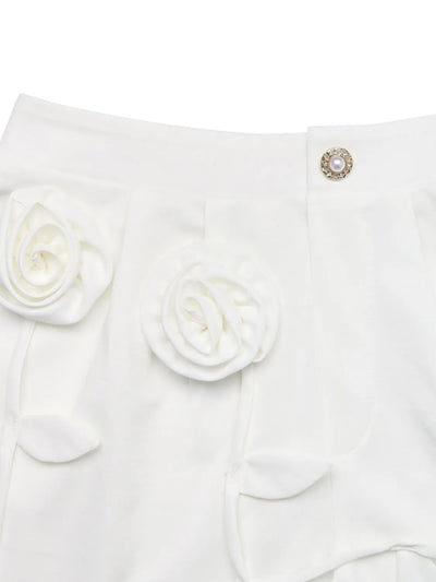 3D Flower Applique High-Waisted Shorts - Fashions Envy