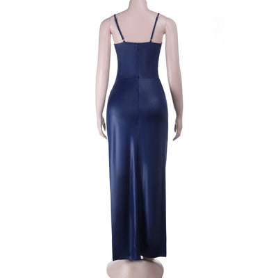 V-Neck Cinched Waist Maxi Dress - Sleeveless Hip Sculpting