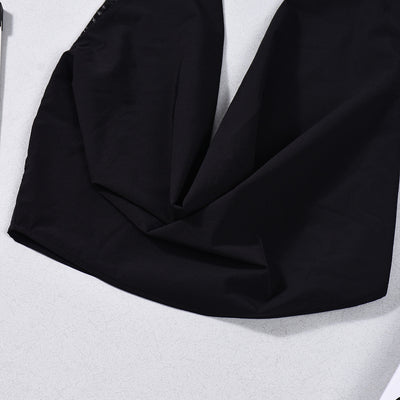 Backless Halter Crop Top - Deep V-Neck Black Style