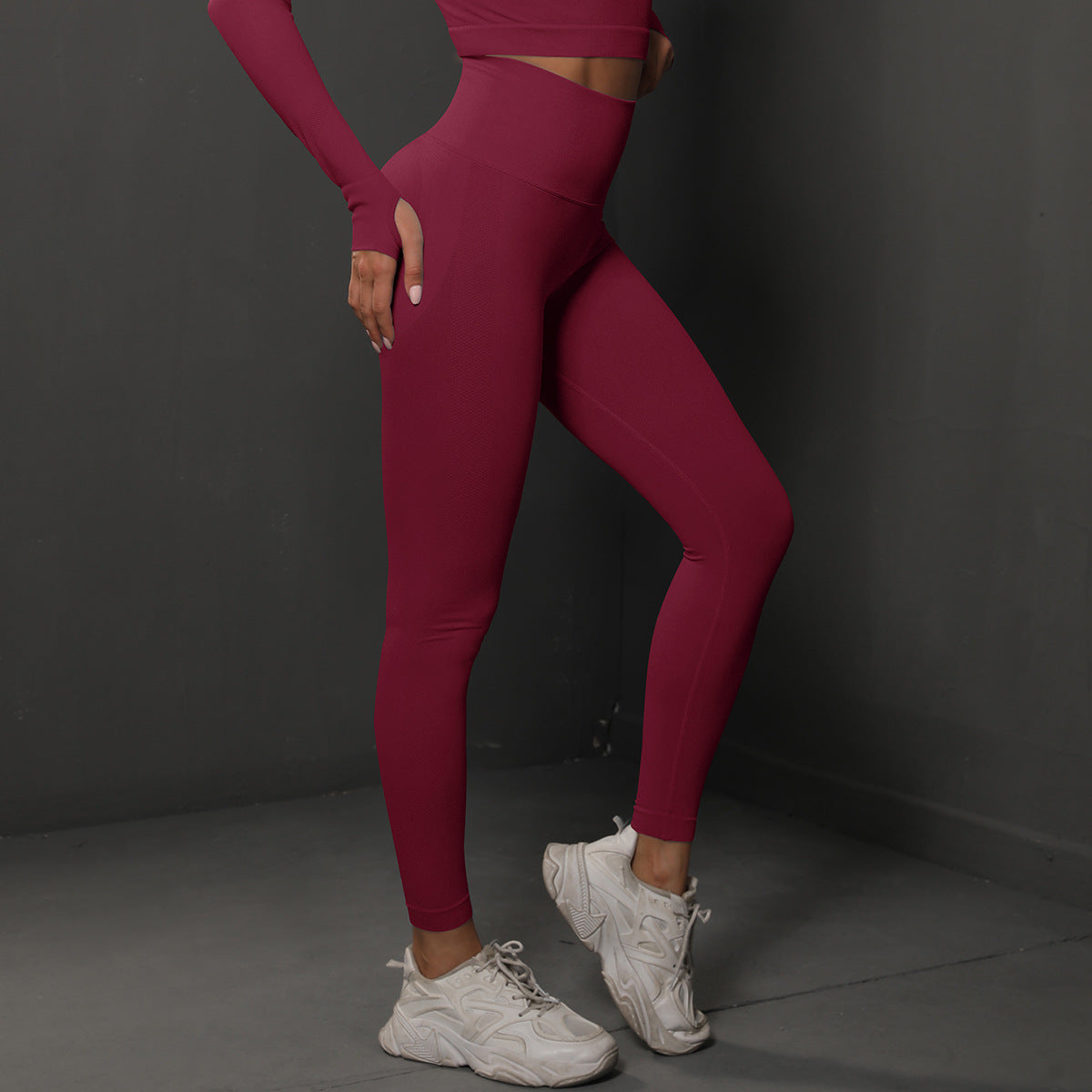 High Waist Workout Leggings - Ribbed Waistband and Ankle Fit
