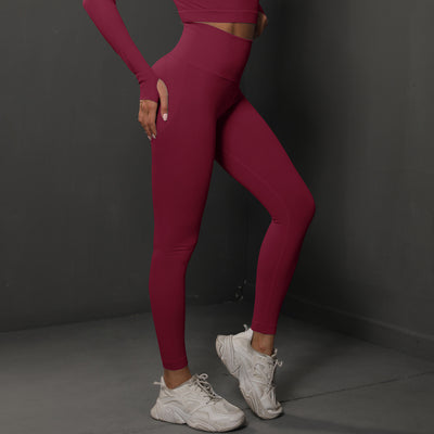 High Waist Workout Leggings - Ribbed Waistband and Ankle Fit