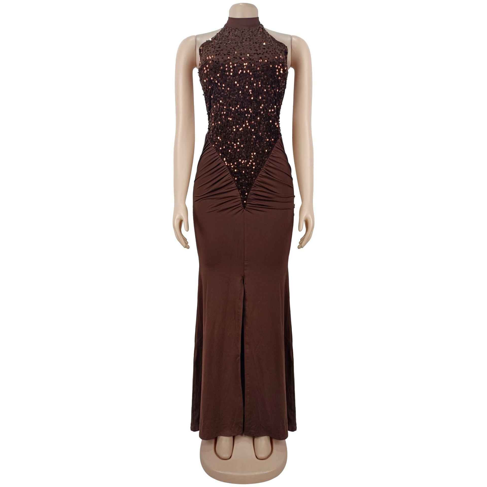 Sequin Velvet Split Maxi Dress - Bodycon Prom Gown