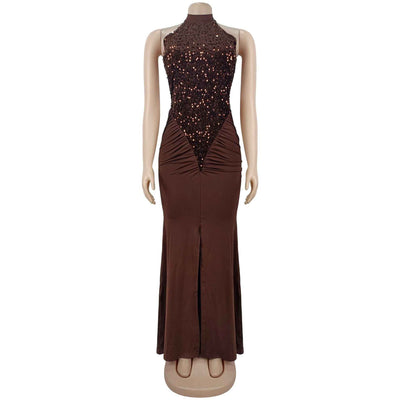 Sequin Velvet Split Maxi Dress - Bodycon Prom Gown