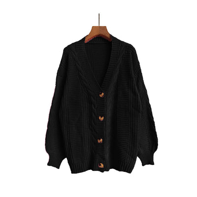 Chic Lantern Sleeve Knit Cardigan for WomenLoose Fit, V-Neck, Sexy Sweater Coat