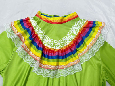 Folkloric Maxi Skirt Costume Dress - Rainbow Stripe Ruffle Hem