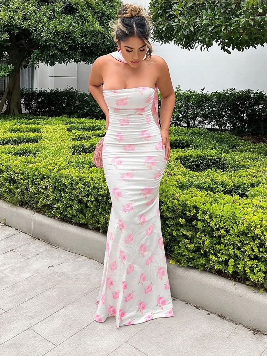Strapless Ribbon-Trimmed Formal Gown - Fitted Sheath Dress