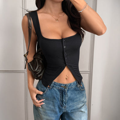 Summer Button-Up Tank Top - Casual Slim Fit
