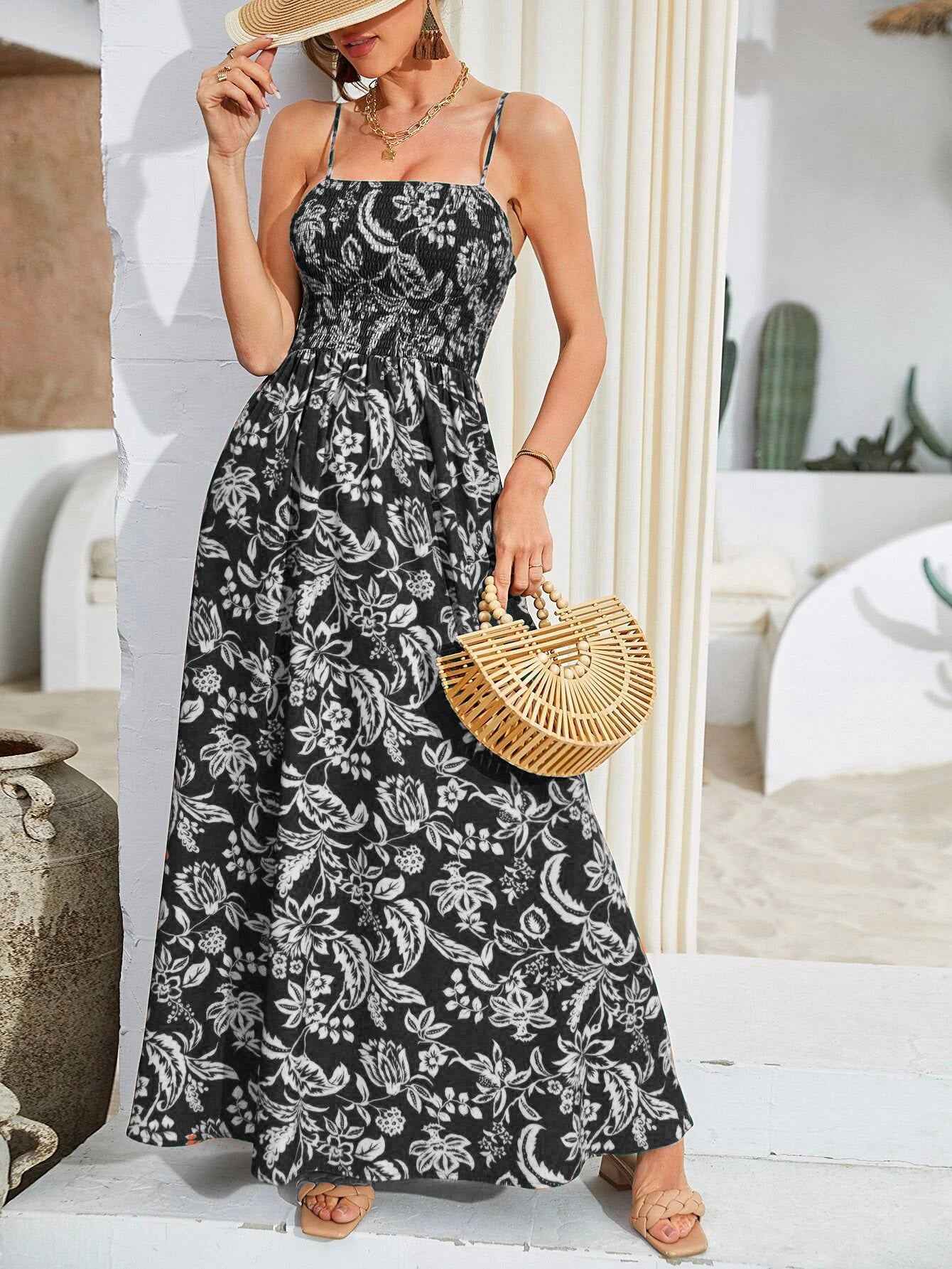 Floral Maxi Dress - Flowy Spaghetti Strap Summer Style