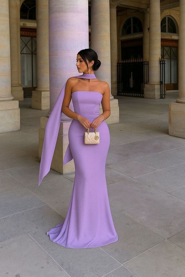 Strapless Ribbon-Trimmed Formal Gown - Fitted Sheath Dress