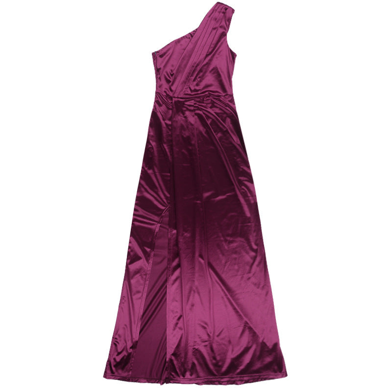 Satin Evening Dress - Formal Slit One Shoulder - Fashions Envy