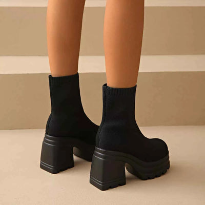 Round Toe Block Heels Boots